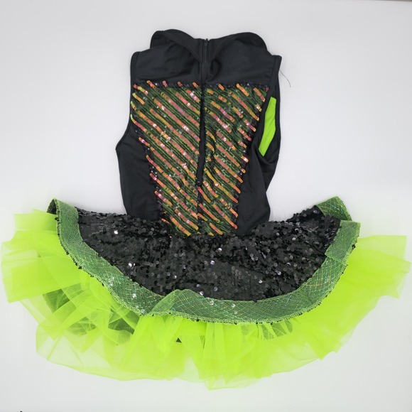 Weismann Girls Neon Green & Black Sequin Dance Dress with Tulle Skirt Size LC - Picture 2 of 4
